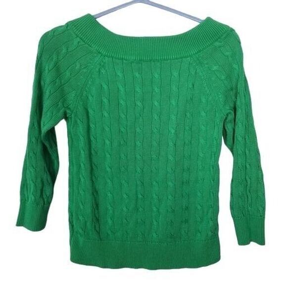 Lauren Ralph Lauren Sweater Women S Green Preppy Cable Knit Old Money Y2K Buckle - Picture 7 of 7